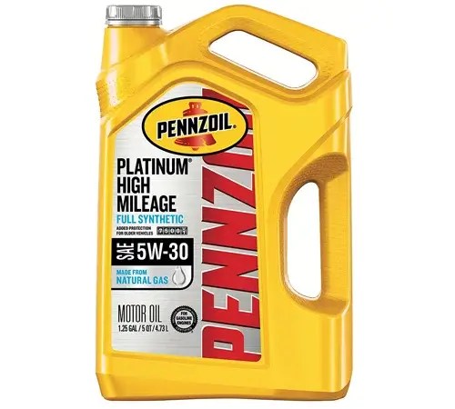 Pennzoil Platinum High Mileage Full Synthetic 5W 30 Motor Engine Oil for Vehicle